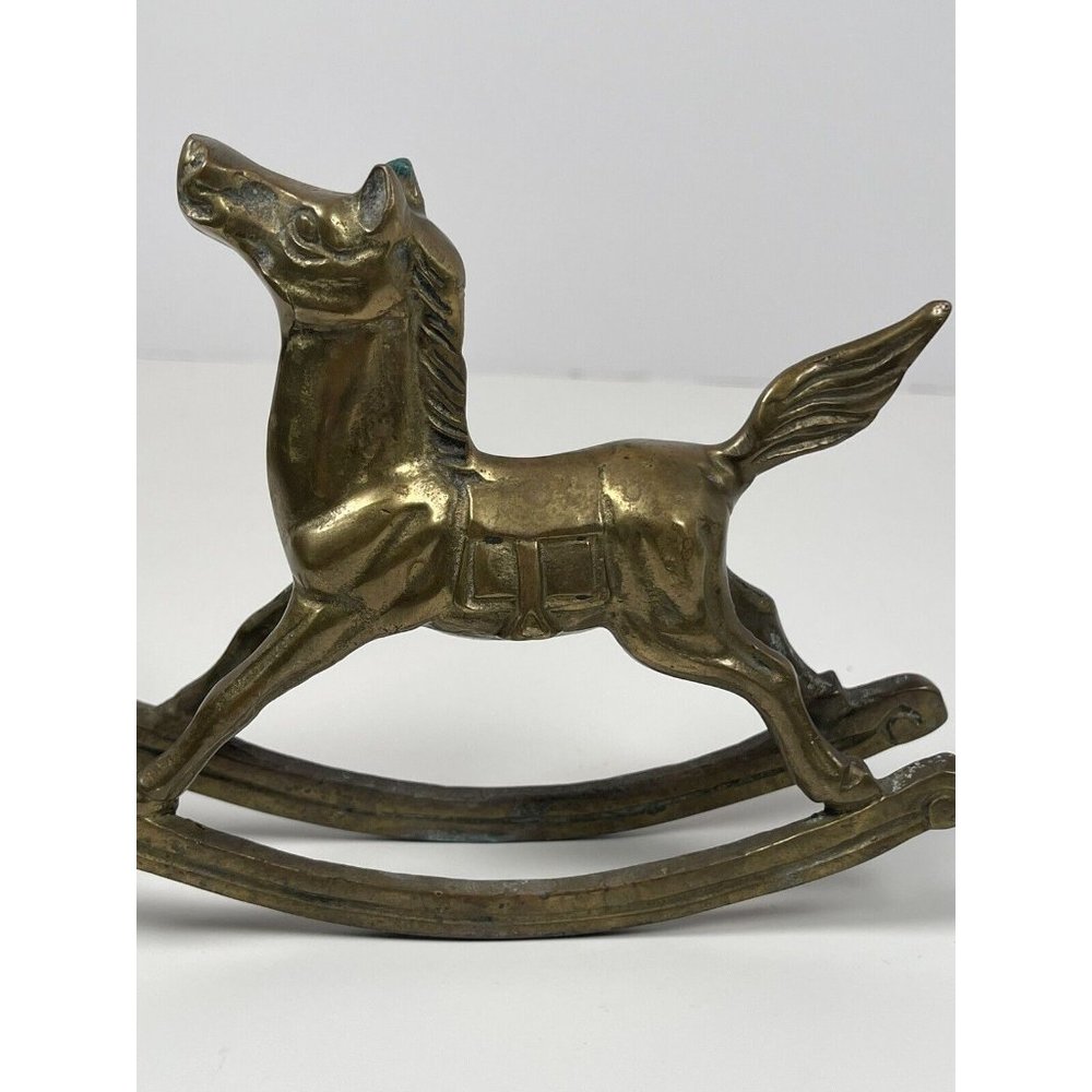 Vintage Brass Horse Figurine Solid Brass Rocking Horse Equestrian Home Decor